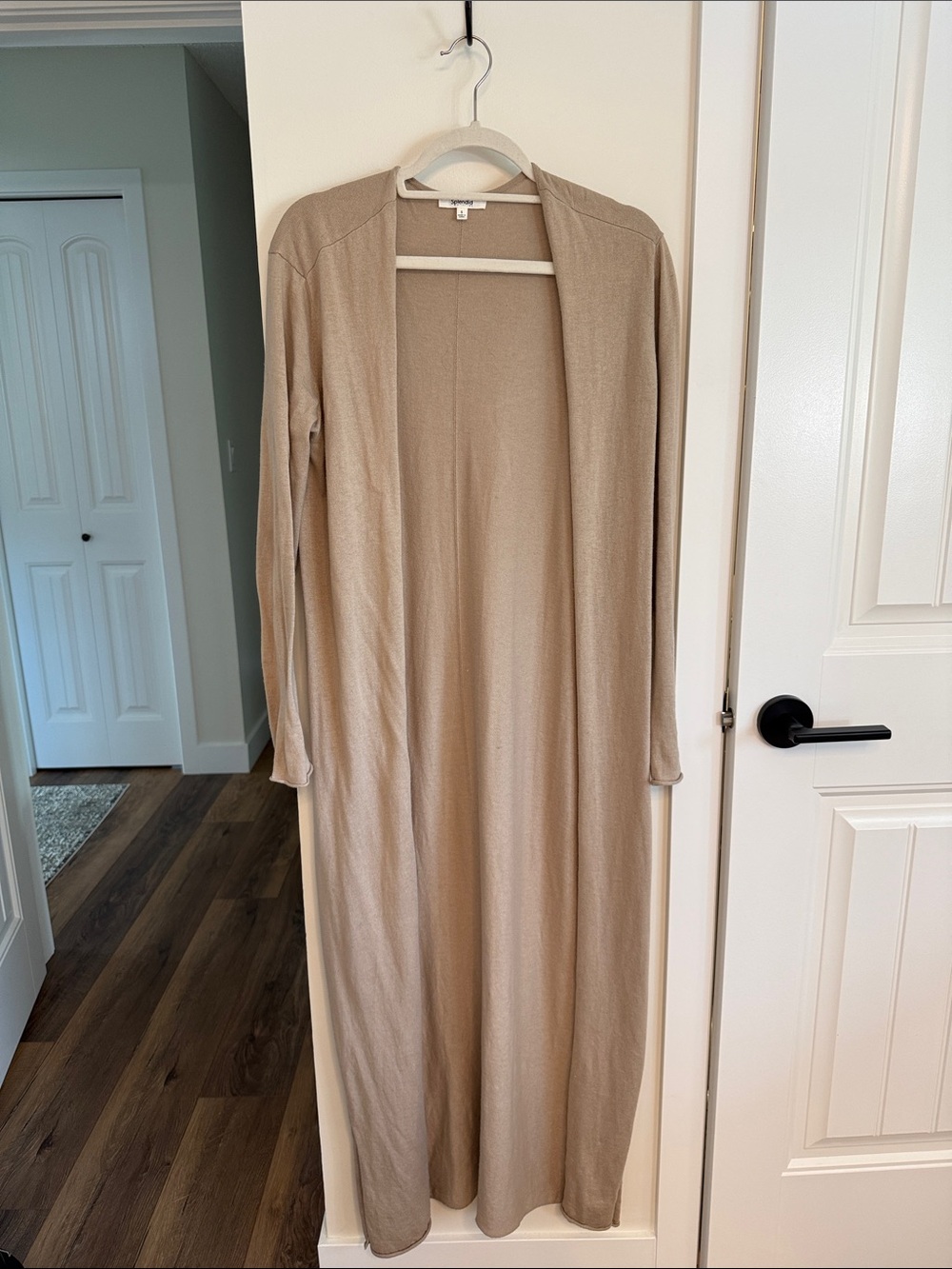 Splendid Long Open-Front Maxi Cardigan in Taupe